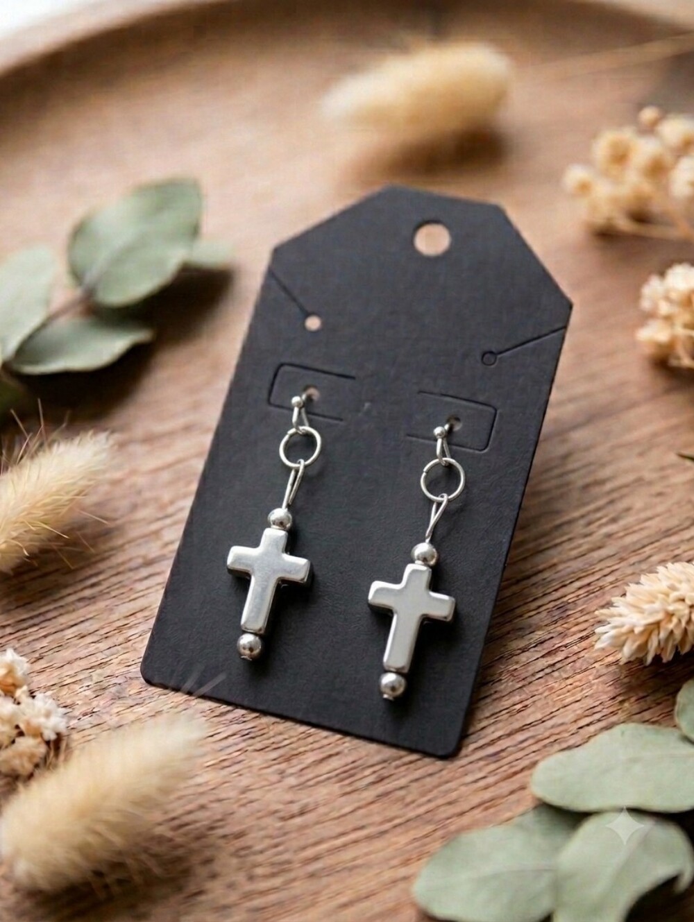 Hand Crafted Silver Cross Drop Earrings